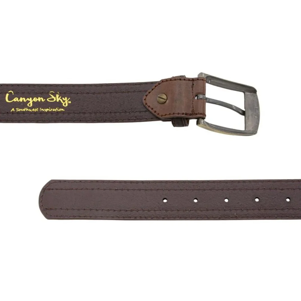 Canyon Sky Men's Southwestern Style Embossed Burnished Brown Leather Belt, 40
